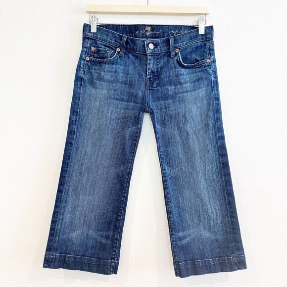 7 For All Mankind Denim Cropped Dojo Jeans Blue 7FAM Dark Wash Casual Capris 27 - Picture 1 of 8